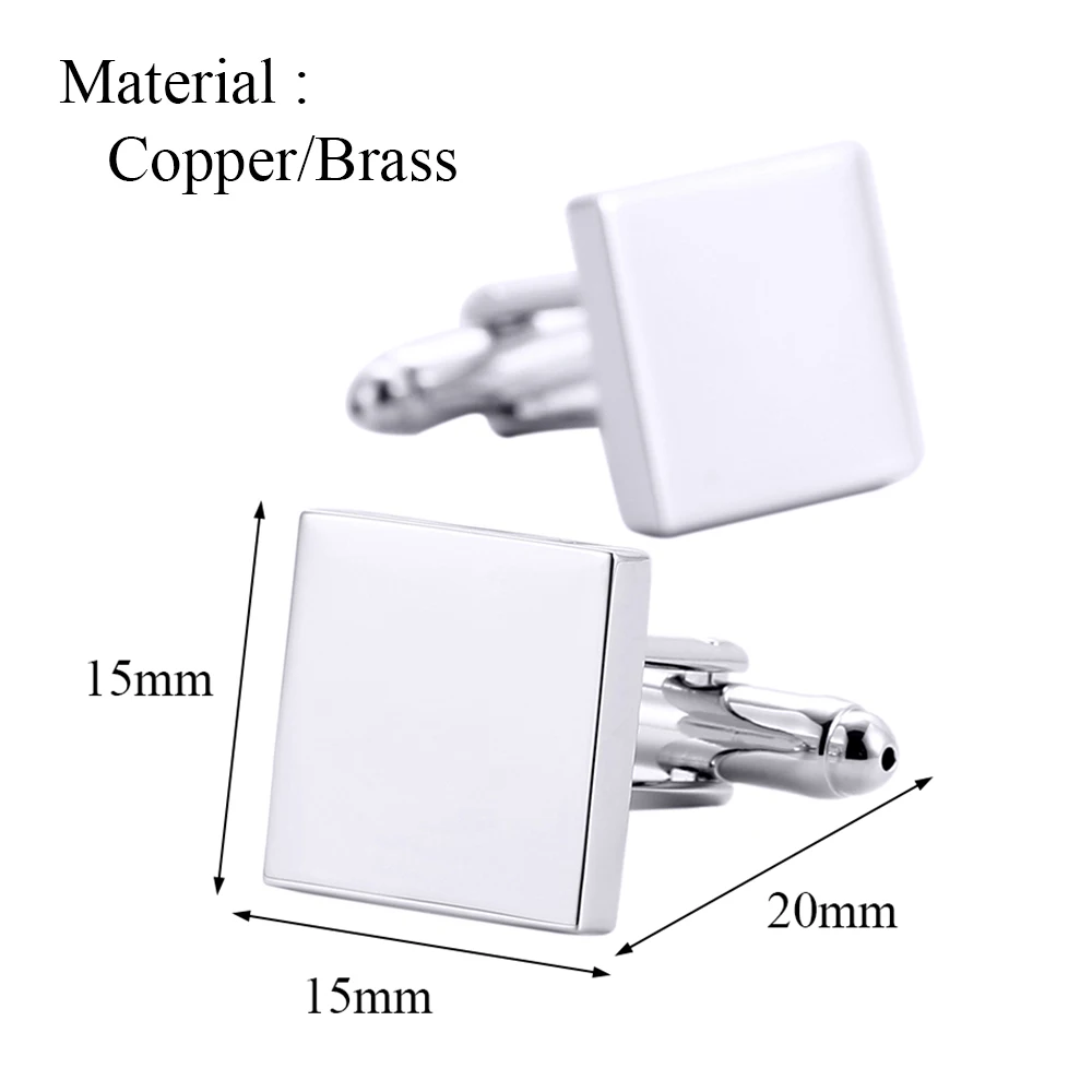 Blank Square 4 Color Shirt Cufflinks for Mens Wholesale Metal Copper Cuff Buttons Business Gifts Male Wedding Jewelry