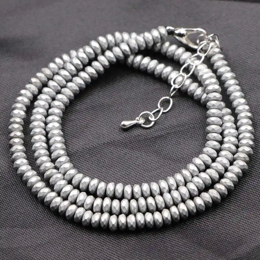 

Natural Hematite Stone Choker Necklace Women Energy Silver Color Chain Necklaces 2x4mm Frosted Matte Beads Jewelry 18inch A821