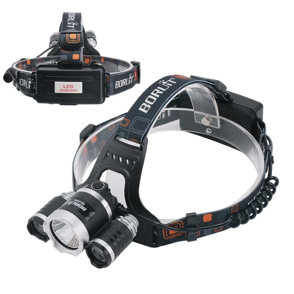 BORUiT Super Bright LED Headlamp Work Fishing Head Flashlight USB Rechargeable Waterproof Headlight Camping Hunting Head Torch