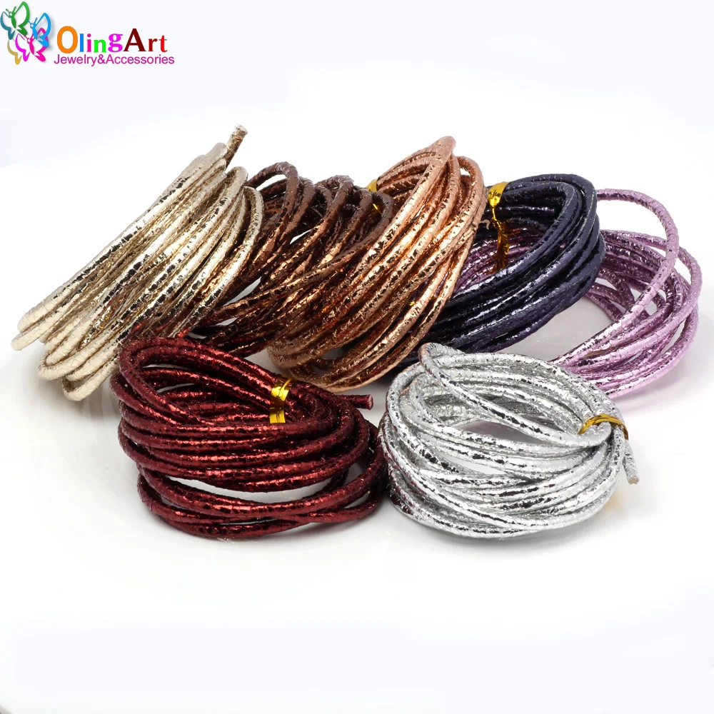 OlingArt 3mm 3 m/partia okrągły PU skórzany sznur jasny sznur do europejskiego stylu naszyjnik DIY bransoletka Choker biżuteria rękodzielnicza