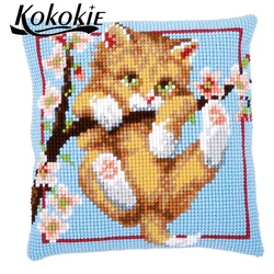 diy pillowcase cat pattern print cross stitch sets knitting needles kit for throw pillow cotton embroidery yarn Needlework Sets