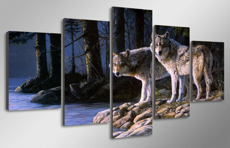 HD Printed Animal two wolves Painting Canvas Print room decor print poster picture canvas Free shipping/ny-4305