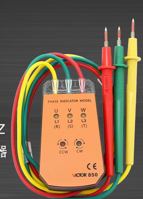 VICTOR VC850A 3 Phase Sequence Rotation Indicator Tester 200~480V Checker Meter LED + Buzzer