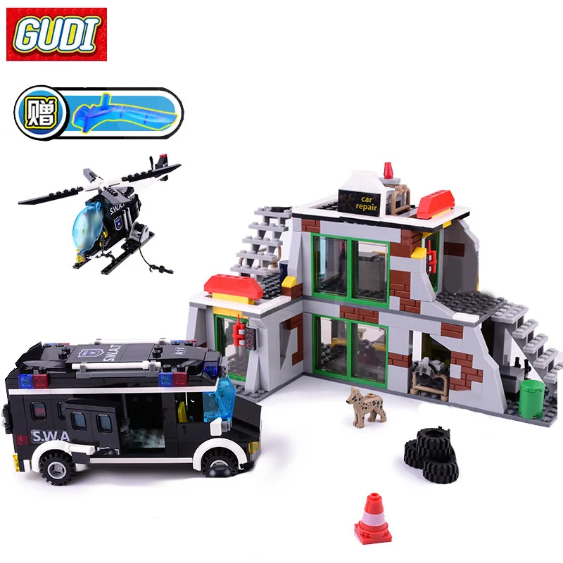 GUDI Blocks SWAT Command Center 566pcs Mini Bricks Assemble Building Blocks Set Toys For Children Gifts