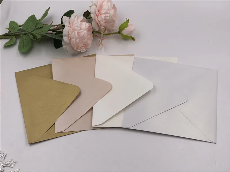 4PCS Sqaure /Rectangle Pearl envelopes 4 wedding/greeting invitation card RSVP Ivory/White/Light pink/ Gold Burgundy Gray Blue