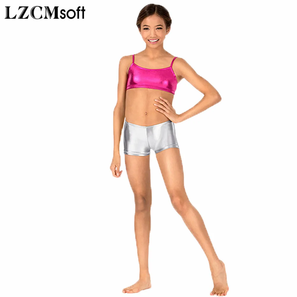 

LZCMsoft Child Spandex Metallic Low Waisted Dance Briefs for Girls Shiny Silver Booty Dancing Underpants Baby Gymnastics Shorts