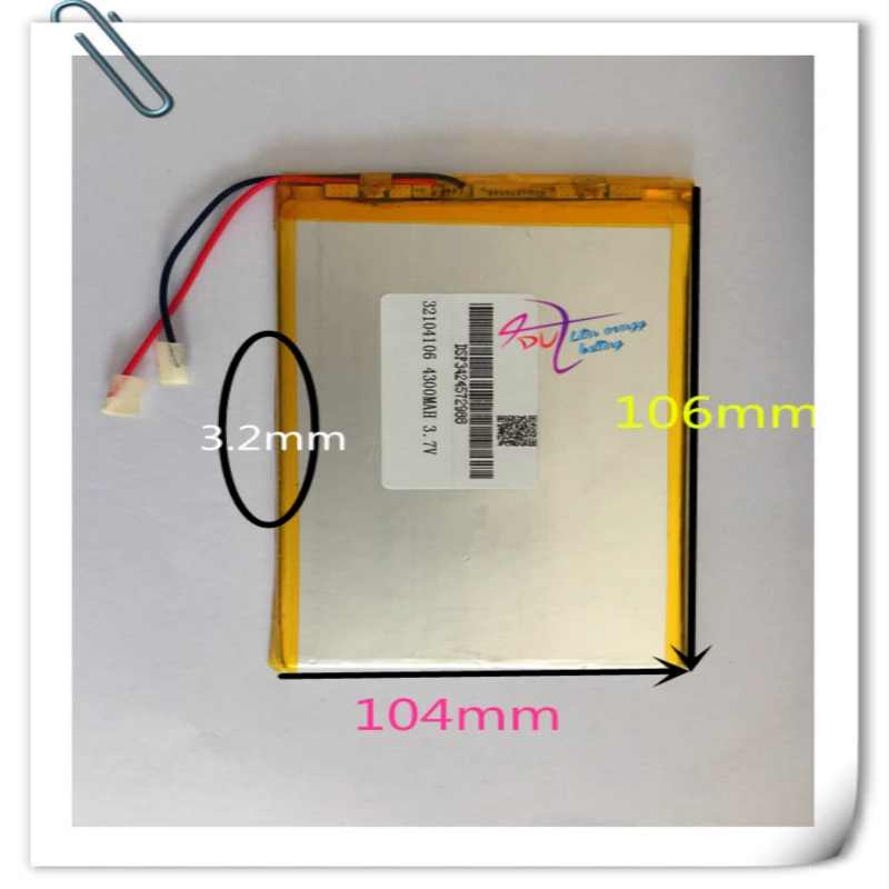 

Weight 10 pcs 3.7V 4300mah 32104106 30105105 Lithium Polymer Rechargeable battery For DIY GPS Power bank Tablet PC MID DVD PAD