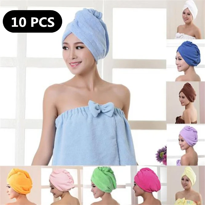 

10pcs/lot Bathroom Super Absorbent Quick-drying Thicker microfiber Women Bath Hair Towel Dry Cap Salon Towel superfine fiber