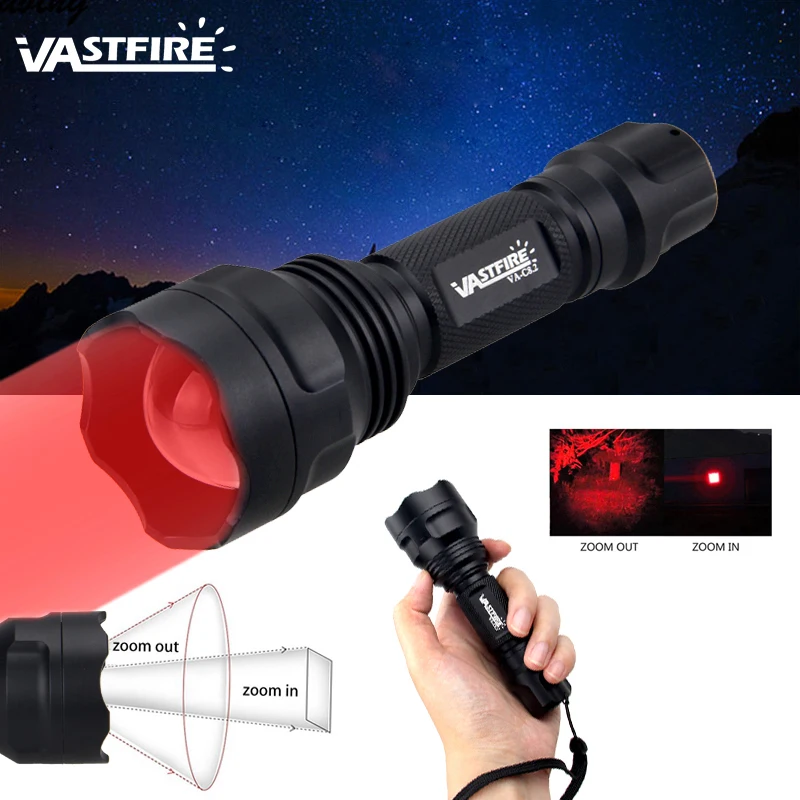 Upgrade New Tactical Green/Red/White Hunting Torch Zoomable Flashlight 250-300 Yards 1 Mode Weapon Light LED Lantern