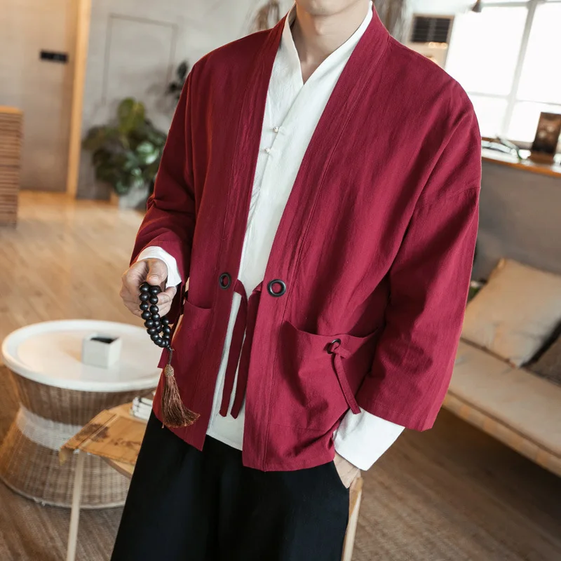 

Plus Size M-5XL Traditional Chinese Clothing Men Cotton Linen Kung Fu Tai Chi Master Cardigan Costume Oriental Mens Tops CN-015