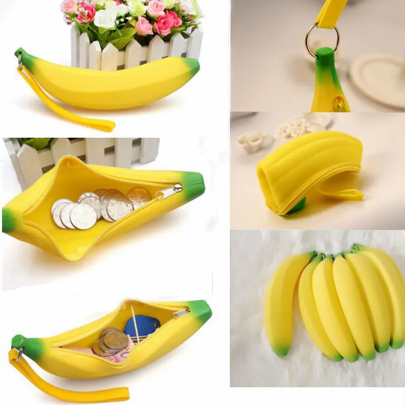 1 X Kawaii Unisex Mężczyźni Kobiety Dziewczyny Nowość Silikonowy Przenośny Banana Moneta Ołówek Piórnik Torebka Etui Portfel Etui Brelok do kluczy