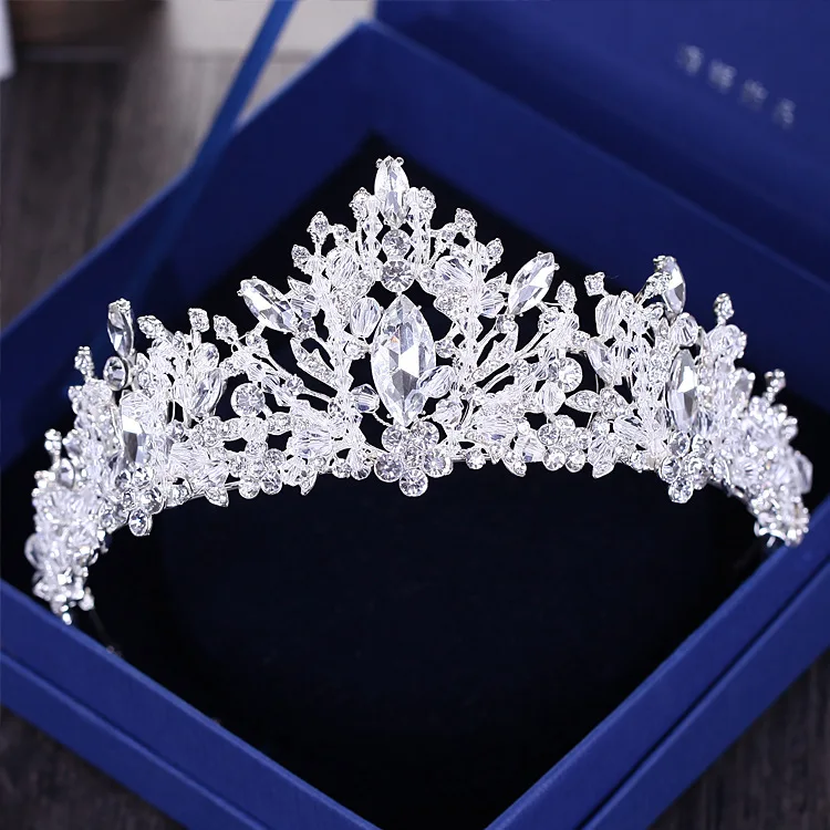 KMVEXO Luxury Rhinestone Beads Heart Bridal Tiara Crown Crystal Diadem Veil Tiaras Wedding Hair Accessories Headpieces