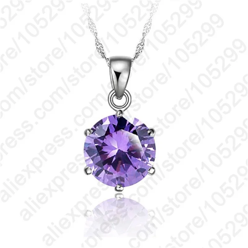 Classic 6 Claw Cubic Zircon Pendant 925 Sterling Silver Necklace for Women Engagement & Wedding Jewelry