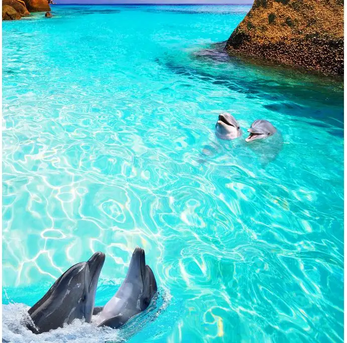 

3d floor painting Dolphin sea floor bathroom bathroom living room 3D Bathroom 3d wallpaper floor Home Decoration