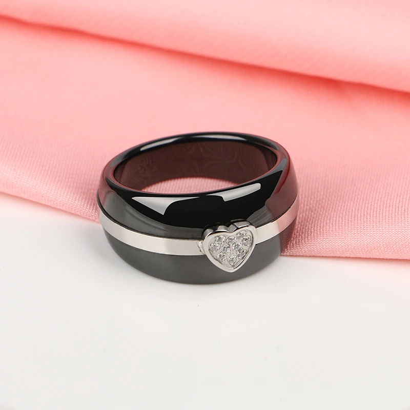 Lovely CZ Heart Alien Ring for Women Men Made With Healthy Ceramic Jewelry Never Fade Gift for Lover Family