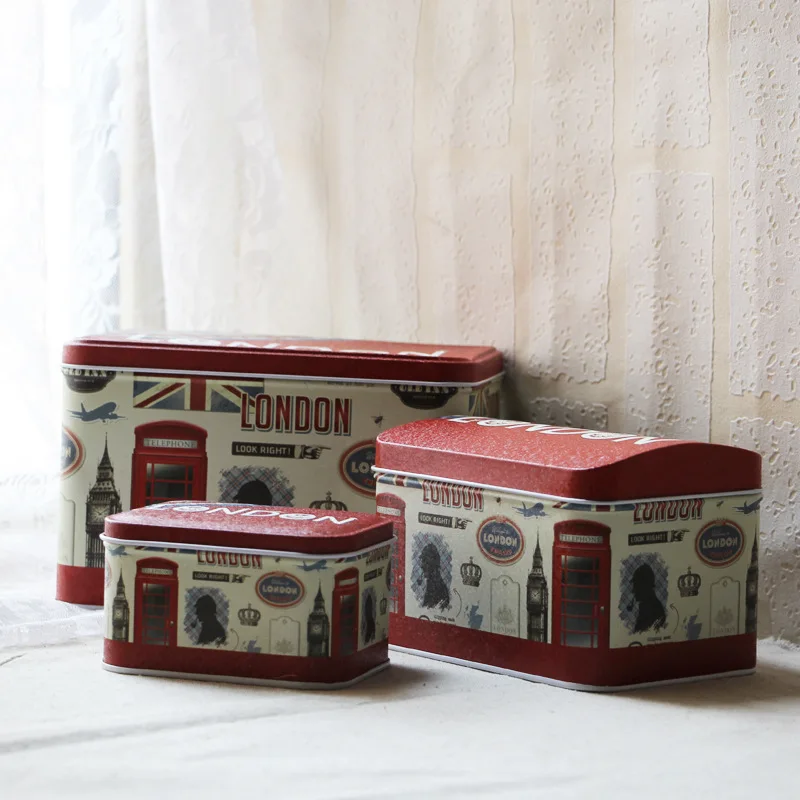 3pcs/lot Union Flag/London Pattern Food Cookie Makeup Metal Storage Box Tin Organizer Sundries Organizer Gift Packing Decor Box