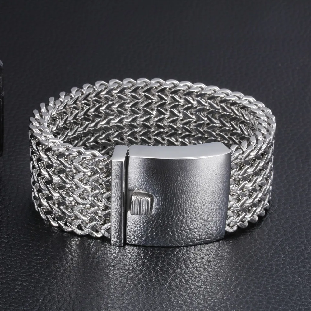 Wide Stainless Steel Bracelet Very Big Heavy Cool Biker Jewelry Silver color Curb Cuban Chain Top Quality Men\'s Bracelet Bangle