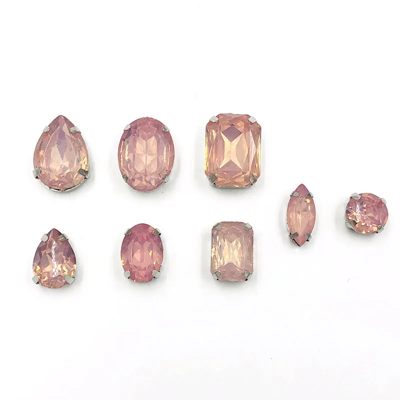 New arrival 50pcs Pink opal Resin flatback sew on rhinestones Mixed shape Mixed szie for DIY clothing/Handicrafts accessories