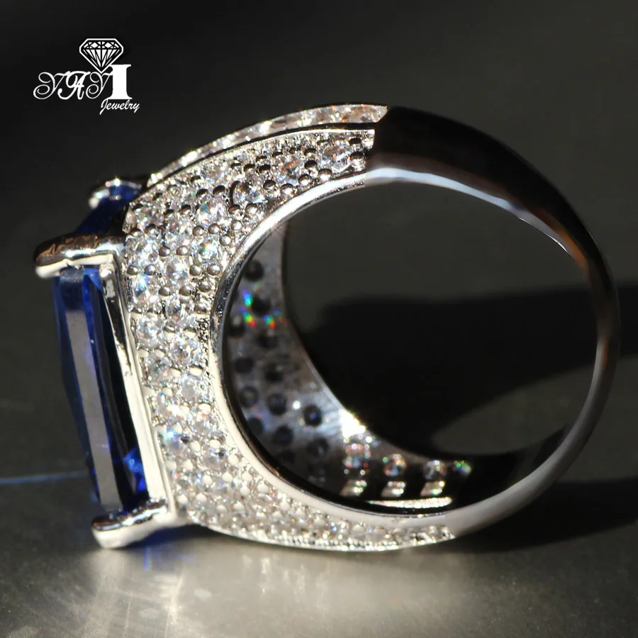 YaYI เครื่องประดับแฟชั่นเจ้าหญิงตัดขนาดใหญ่7.6 CT Blue Zircon Silver สีแหวนหมั้นแหวนแหวน