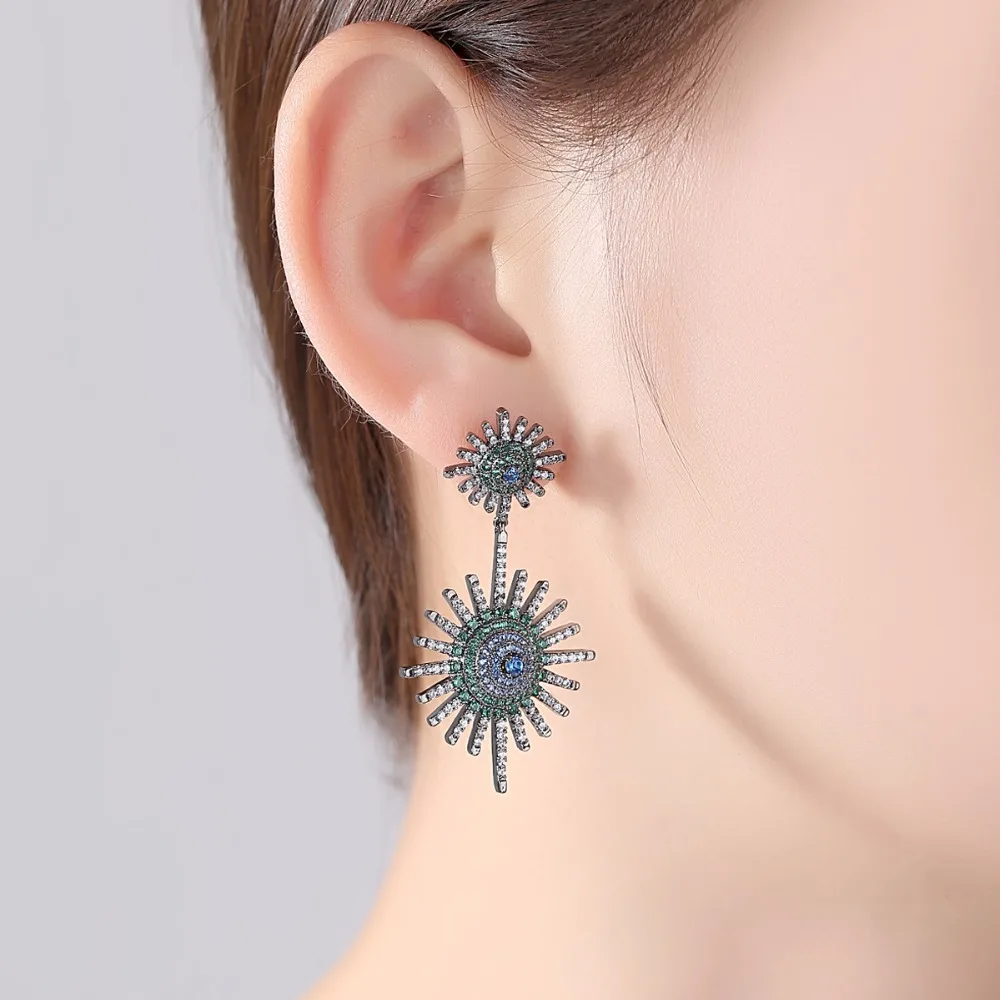 LUOTEEMI 2021 New Fashion Ethnic Big Sparkling Dangle Earrings For Women Cubic Zirconia Paved Statement Earrings Brincos Gifts