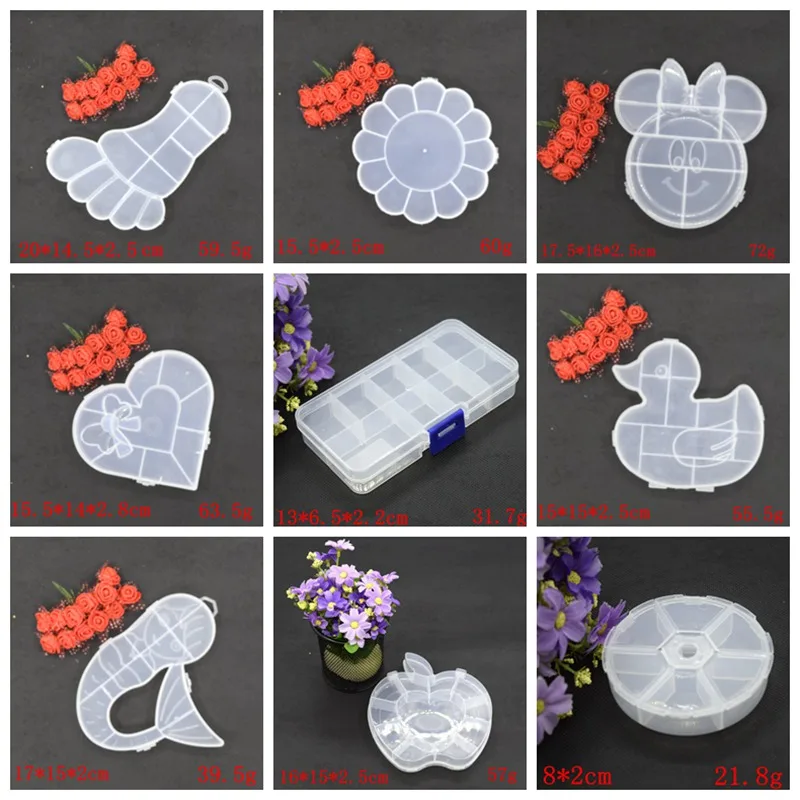 Multiple Adjustable Transparent Plastic Storage Box for Small Component Jewelry Tool Box Bead Pills Organizer Nail Art Tip Case