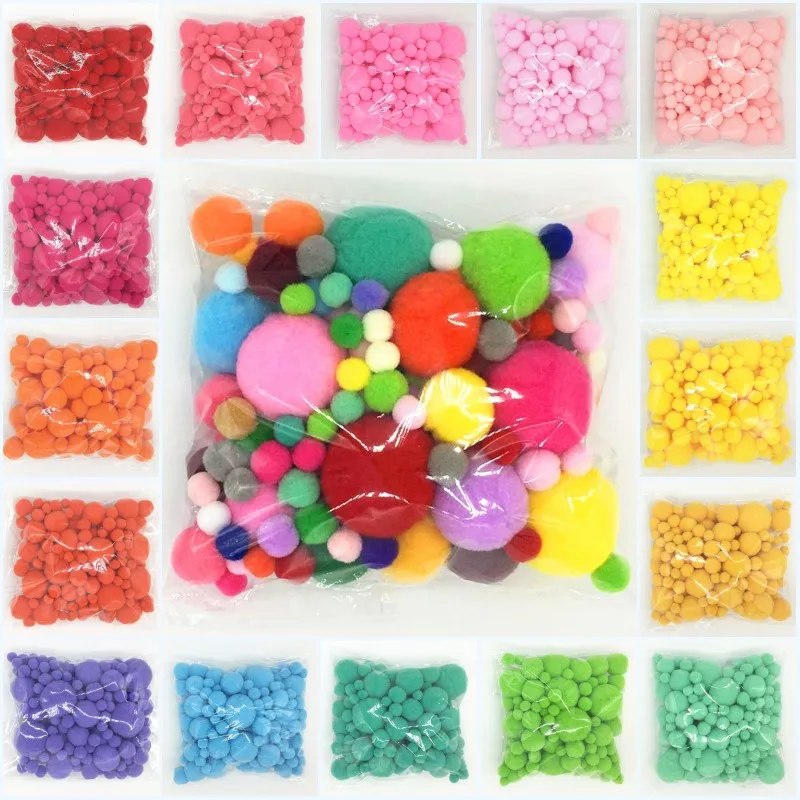 20g Mix Size Pom Poms 8/10/15/20/25/30mm DIY Handcraft Soft Fur Flush Ball Pompones Festival Celebration Decoration Accessories