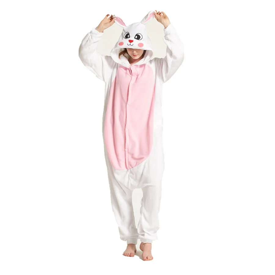 Adults Polar Fleece White Rabbit Animal Kigurumi Women\'s Men\'s Onesies Pyjamas Cosplay Costume for Halloween and Carnival Party