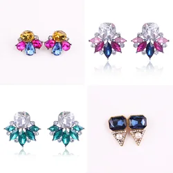 LUBOV Beautiful Multiple Colors Crystal Flower Stud Earrings Rhinestone Colorful Crystal Piercing Earrings Women Christmas Party