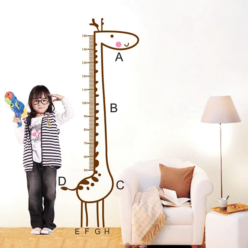 Cartoon Giraffe Height Measure Wall Sticker backdrop For Kids Rooms Height Chart Ruler Home Decoration Decals Wall Art Stickers