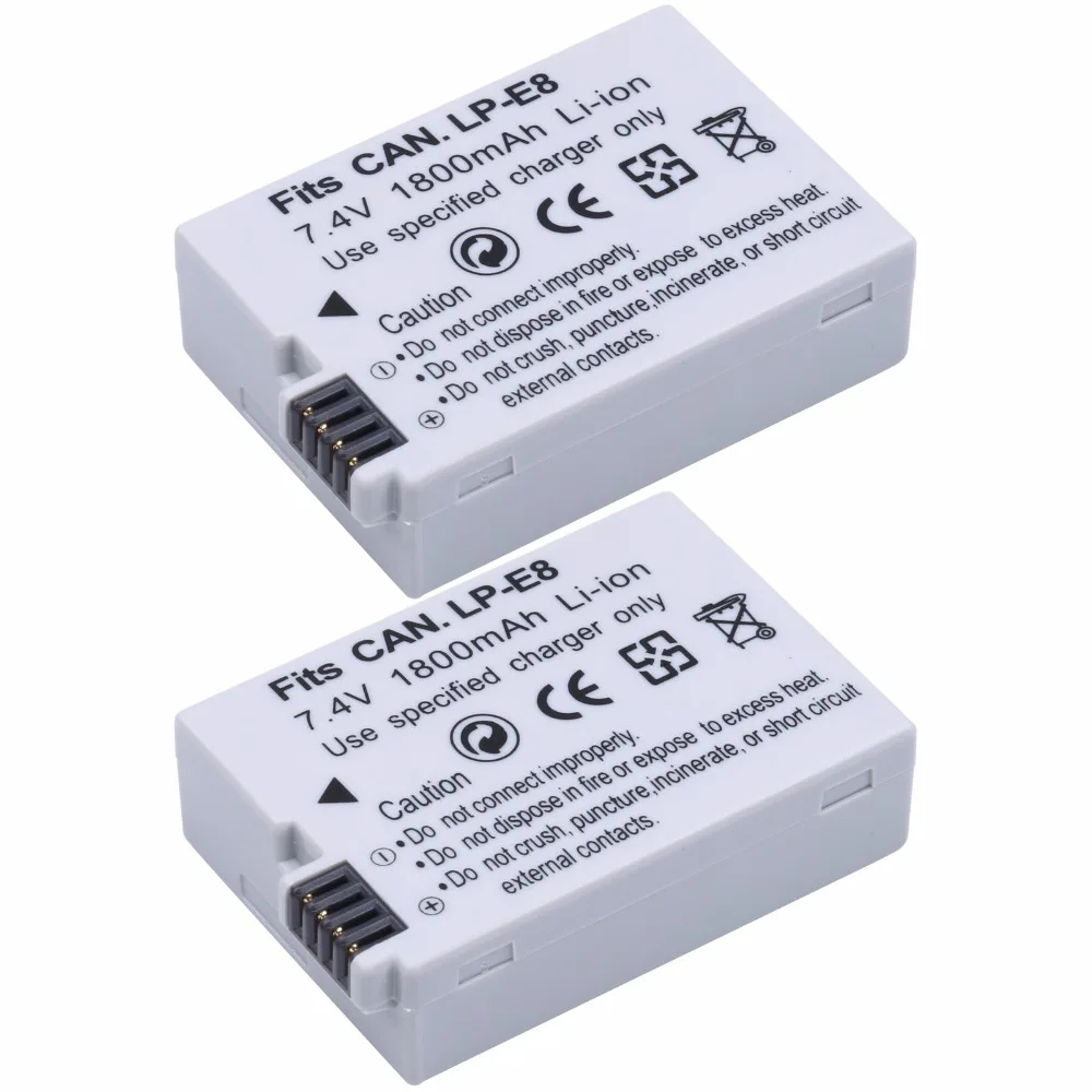 2Pcs PROBTY 1800mAh LP-E8 E8 LPE8 LP Bateria para Canon EOS Rebel T2i T3i T4i T5i EOS 550D 600D 650D 700D DSLR Câmera Digital