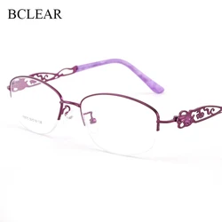 BCLEAR Lady Metal Alloy Hollow Half Rim Glasses Frames For Women Oval Brand Designer Optical Eyeglasses Fashion Eyewear 2019