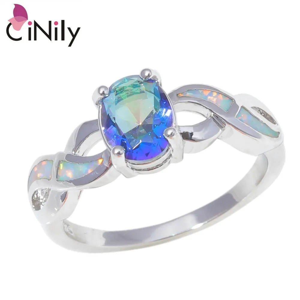 

CiNily Created White Fire Opal Mystic Zirconia Silver Plated Wholesale HOT Jewelry for Women Wedding Ring Size 6-10 OJ9461