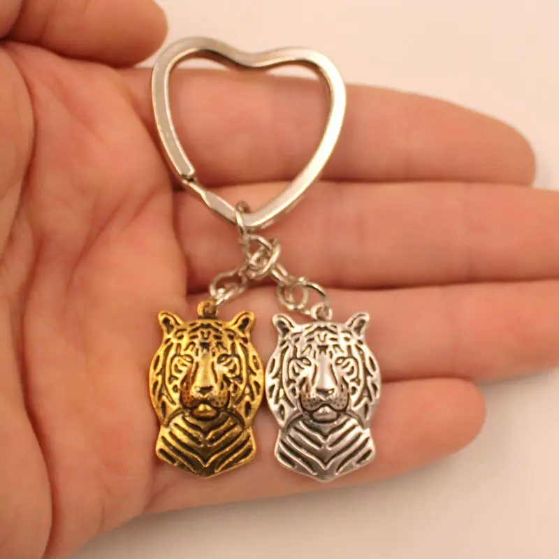 Tiger Antique Gold Silver Plated Metal Pendant Keychain For Bag Car Women Men Girls Love Jewelry Christmas AKC