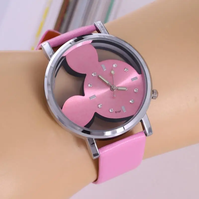 Mickey Mouse Minni Steel Quartz Watch Cartoon Children Watches Crystal Diamond Ladies Student  Women Anime Clock Girls Golden