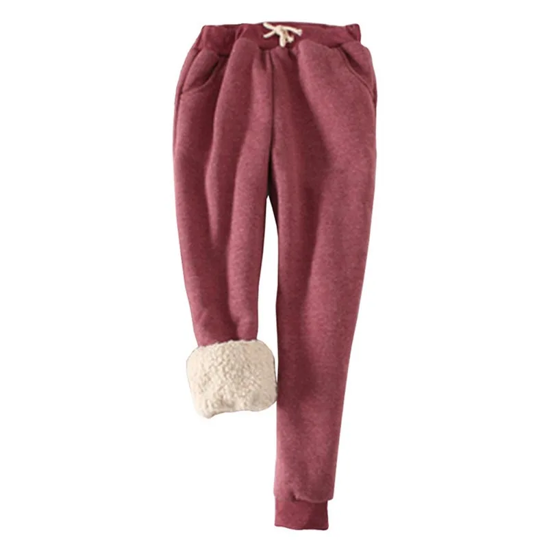 Women Pant Winter Thick Lambskin Cashmere Pants Warm Female Casual Pants Loose Harlan Pants Long Trousers Plus Size Xl