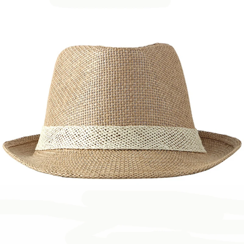 HT2378 Summer Women Men Fedoras Straw Hat Short Brim Trilby Panama Hats Men Straw Beach Sun Hats for Men Breathable Fedora Hat