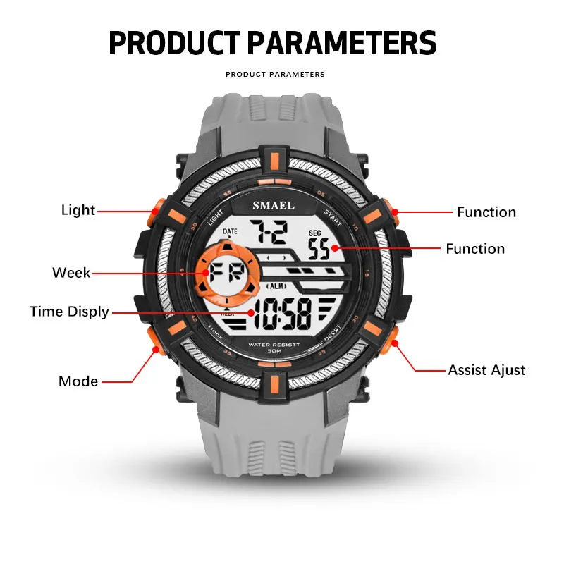 Sport Watches Military SMAEL Cool Watch Men Big Dial Stopwatch Relojes Hombre LED Clock1616 Digital Wristwatches Waterproof