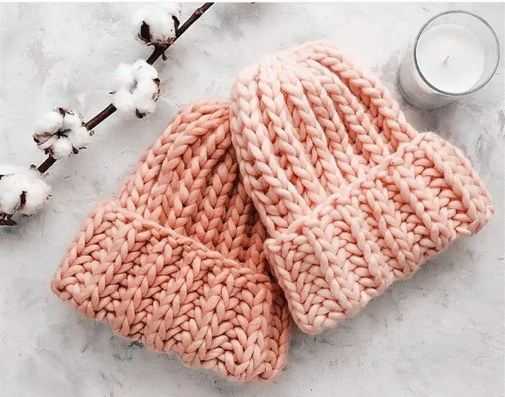 Fashion Knit hat ladies winter solid color simple thick wool hat warm earmuffs hat female cap