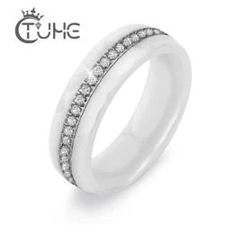 Bling White Black Simple Style Comly Ceramic Rings for Women  Pave Setting Crystal Ring Never Fall Down Anniversary Jewelry