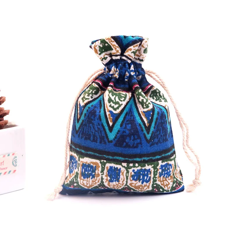 

50pcs/lot 10x14cm (3.9"x5.5") Blue Diamond Linen Cotton Bags Bracelets Jewelry Packaging Bags Cute Christmas Jewelry Pouches