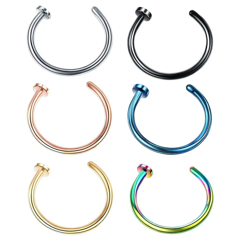 TIANCIFBYJS 2pcs U Shaped Fake Nose Ring Hoop Septum Rings Stainless Steel Nose Piercing Fake Piercing Oreja Pircing Jewelry