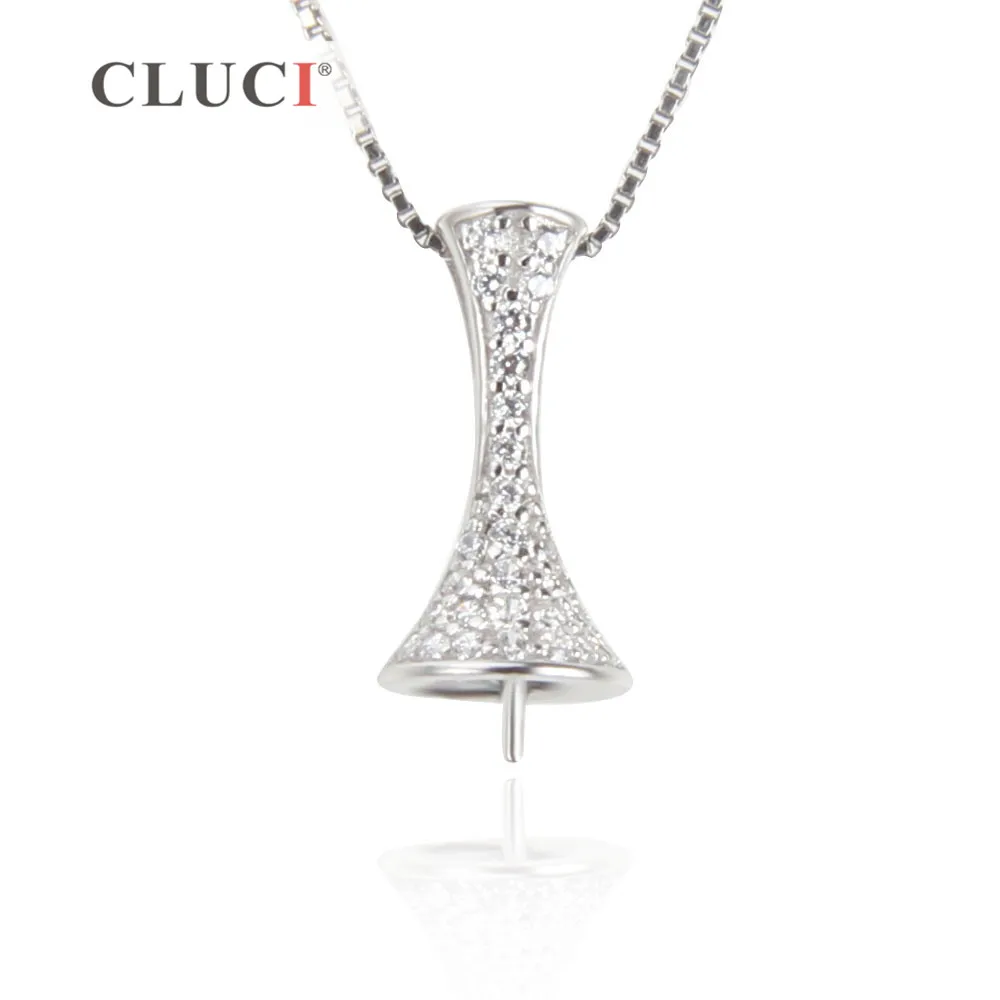 CLUCI  15.2*7*7mm Pendant 925 Sterling Silver White Zircon Fashion Pearl Pendant Neclace For Women DIY SP233SB