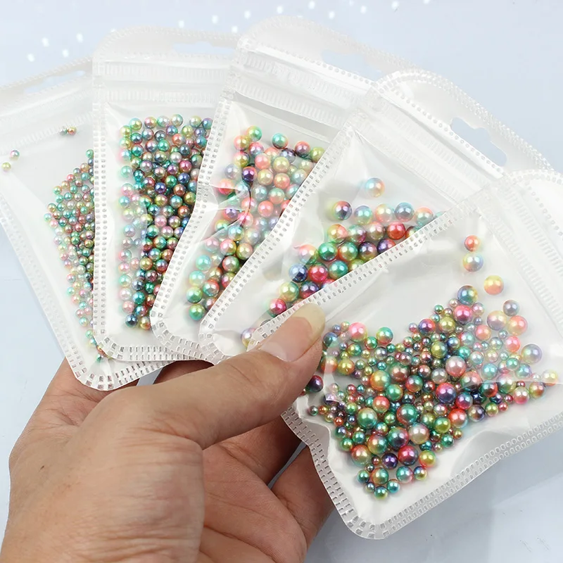 100-500 pces 3/4/5/6mm cor do arco-íris redonda imitação abs pérola não-buraco contas para jóias diy artesanato scrapbook decoração