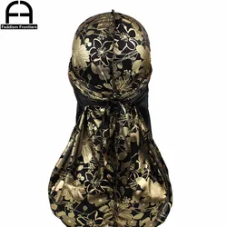 Unisex Men Women Floral Silk Durag Long Straps Turban Hat Bandana Headwear Waves Cap Silky Durags Hair Accessories Du Rag