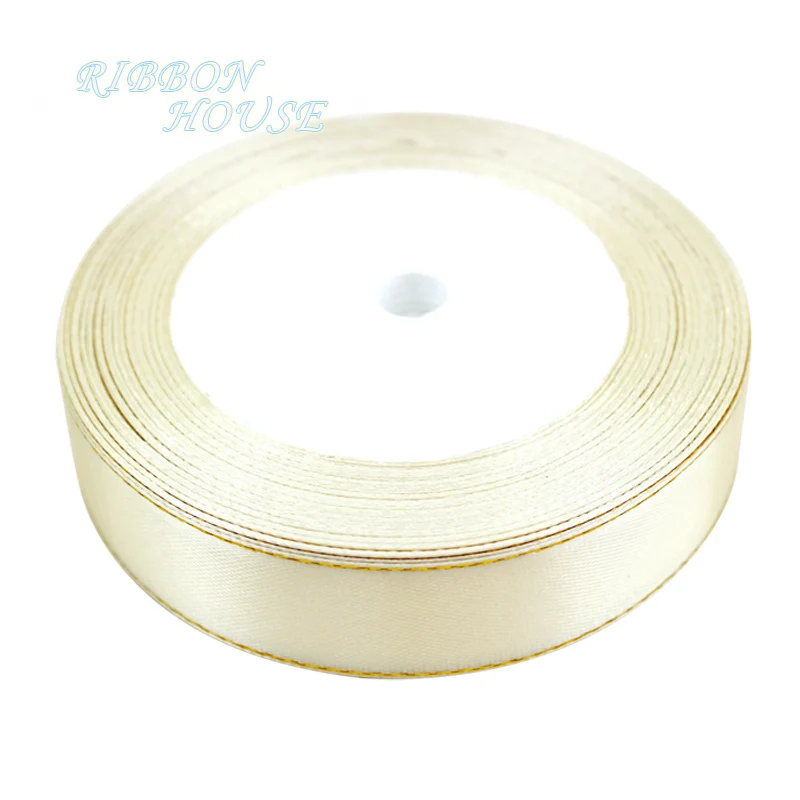 (25 yards/roll) 25mm satin ribbon white gold edge wholesale high quality gift packaging ribbon roll