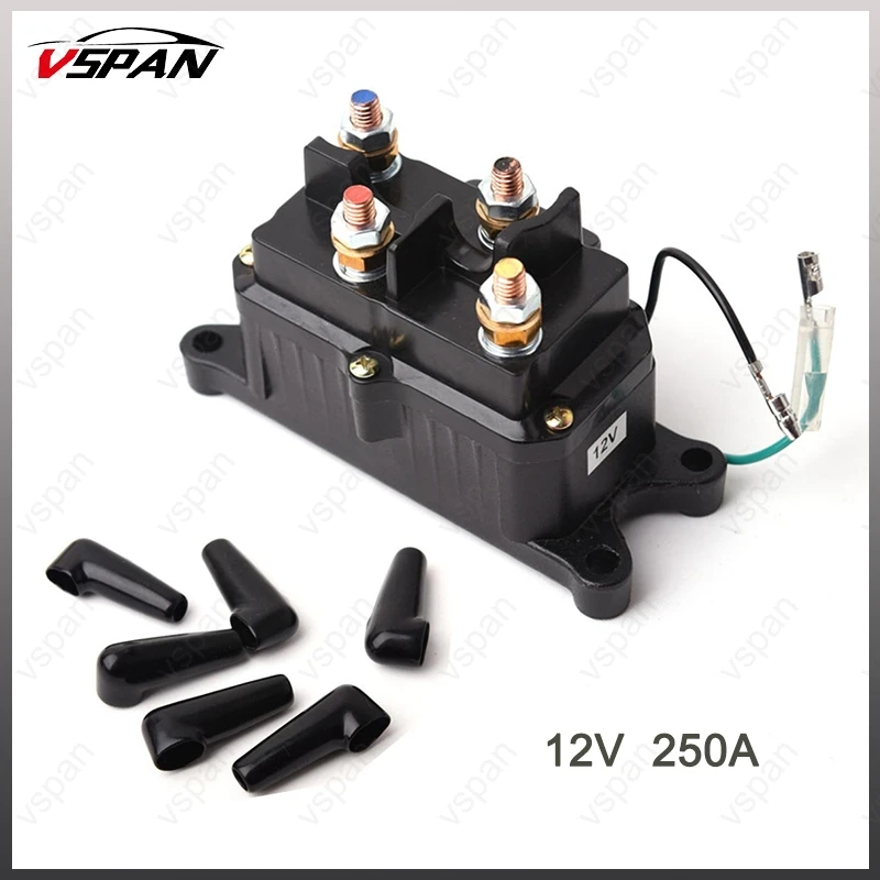 Vspan 12V 250A Solenoid Relay Contactor Winch Relay Rocker Switch Thumb Kit For ATV UTV 4WD Boat Winch Control ATV Winch Relay