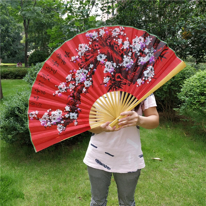 Chinese Style Red Wedding Decoration Fan Classical Festival Decorative Furnishings Fan Big Folding Hand Fan Performance Props