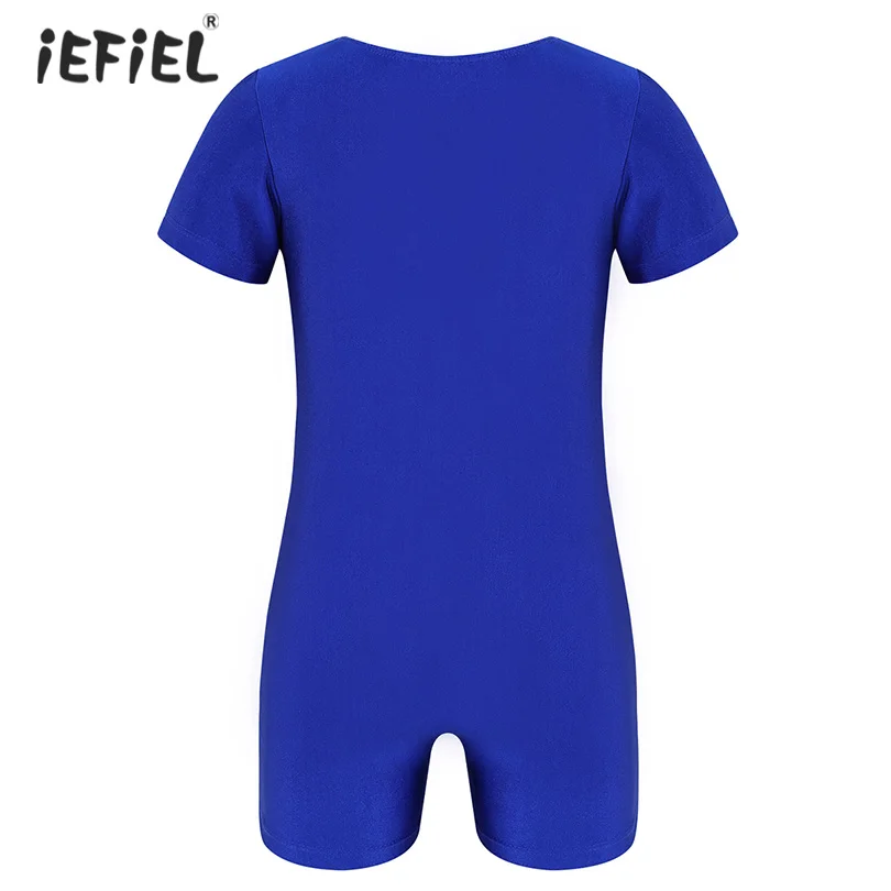 Unisex Boys Girls Short Sleeves Gymnastics Leotard Bodysuit Dancewear Solid Color Slim Fit Stretchy Kids Ballet Dance Jumpsuit