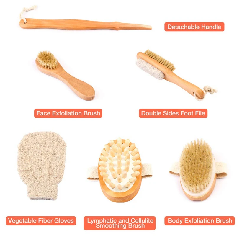 TREESMILE Wooden Bath brush Long Handle Wooden Back Massage Bath Brush Body Clean Brush Natural Bristle Body Dry Brush D30