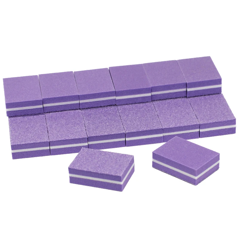 Bloc tampon violet pour ongles, 200 pièces, éponge de ponçage Double face, limes à ongles pour manucure, meulage, outil d'art pour vernis Gel